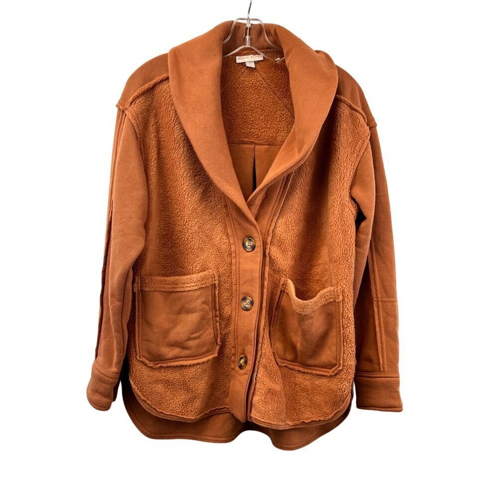 Knox Rose Button Up Fleece Cardigan Jacket Burnt Orange Shawl Collar Size XS
